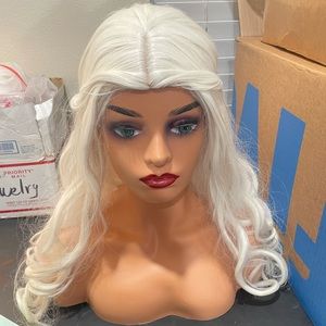 Linfairy Women Girl's White Blonde Long Wavy Wig